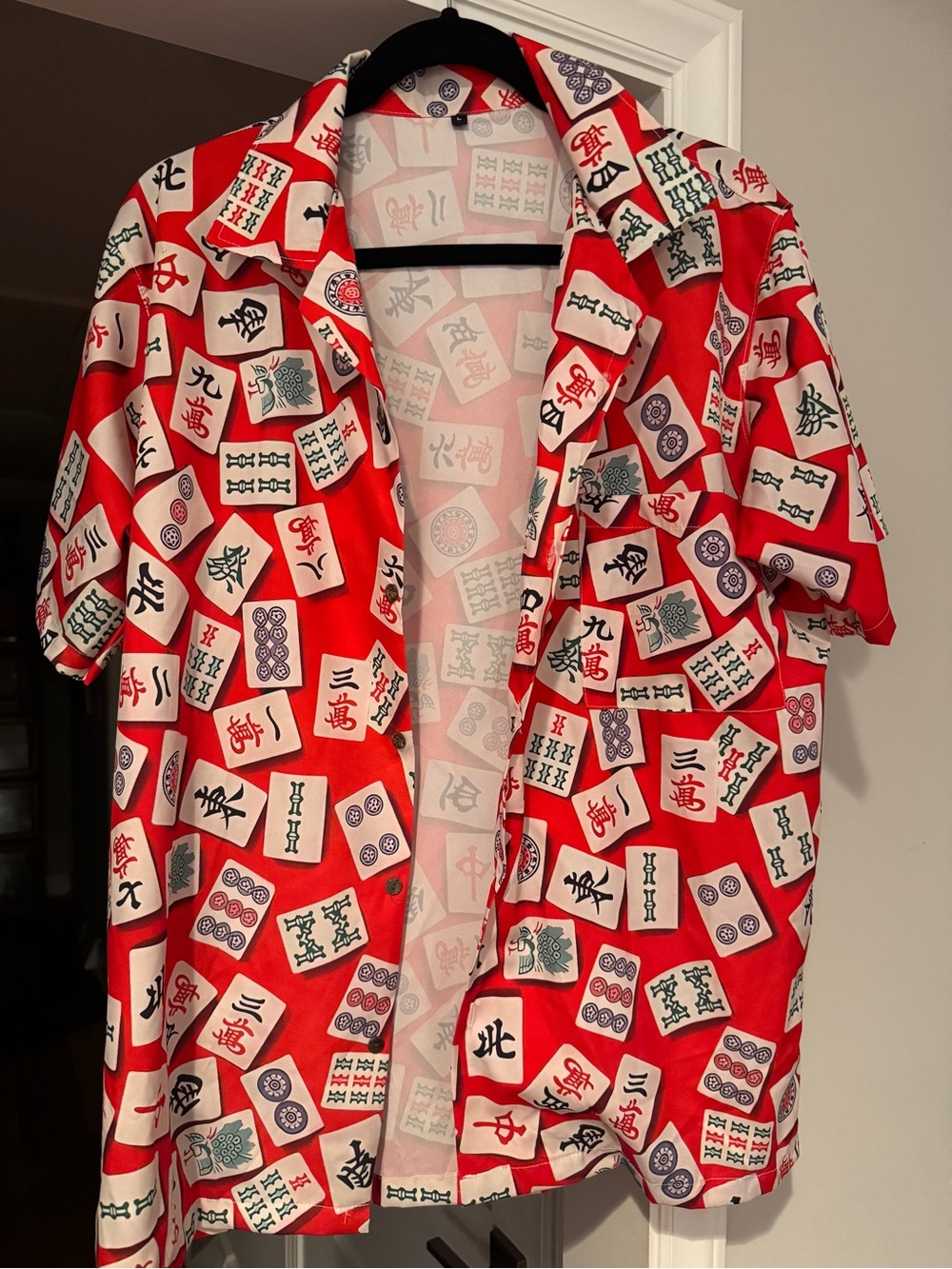 Casual button down with mahjong pattern
